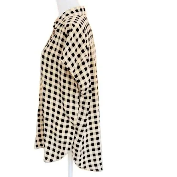 LOFT Outlet Button front Black and Tan Check Camp style Blouse size L - Picture 4 of 6